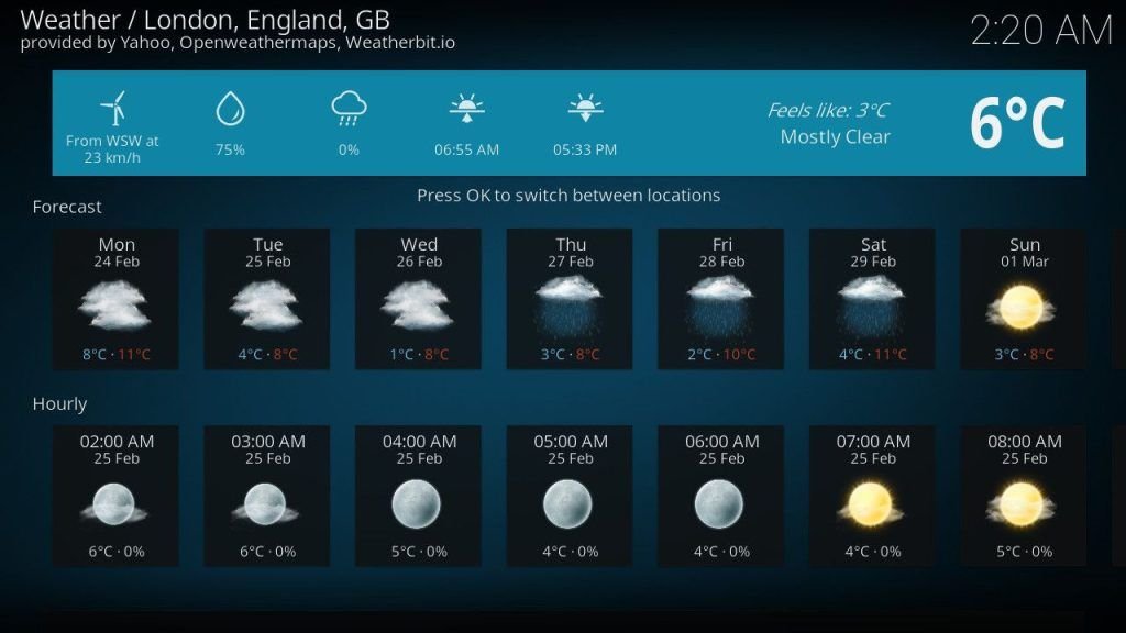 Weather forecast on Kodi